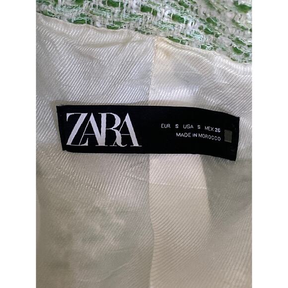 ZARA Light Green Plaid Tweed Long Sleeve Double-Breasted Blazer Coat Jacket Sz S - Picture 3 of 4